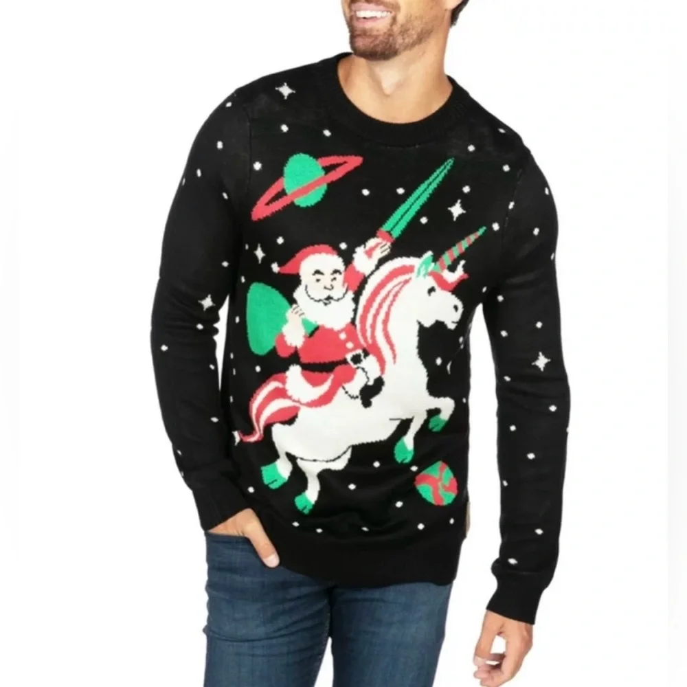 Tipsy Elves Men’s Santa Unicorn Ugly Christmas Sweater Size Large